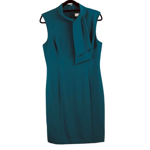 Harper Rose Teal Career Back Vent Sleeveless Tie Neck Sheath Mini Dress 12 NWOT - Picture 2 of 13